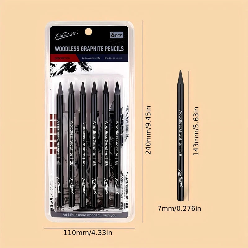 Set of 6 black graphite pencils for sketching drawing