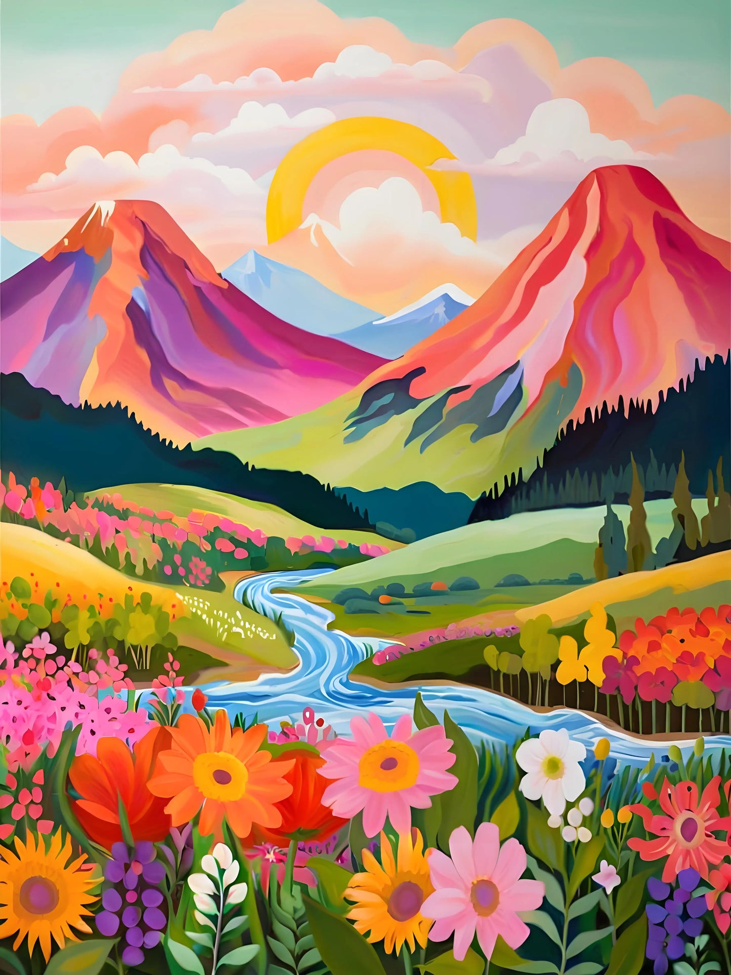 Peintures par numéros Paysages roses Montagnes