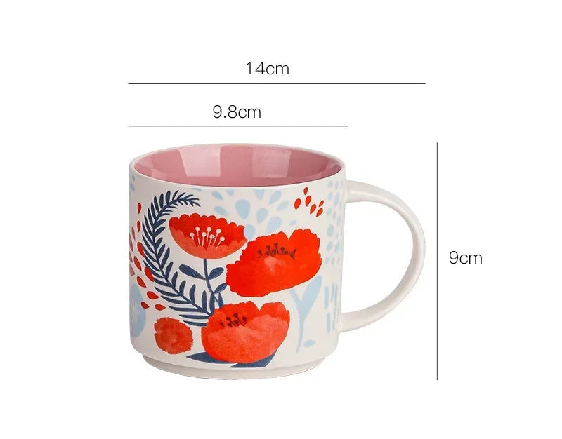 Handmade ceramic mug 450ML flowers