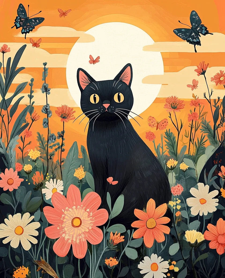 Pintura por números gato en flores