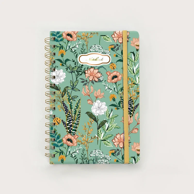 Cuadernos espirales con bonitas flores, tapa dura, 5,5 x 8,3 pulgadas, 160 páginas