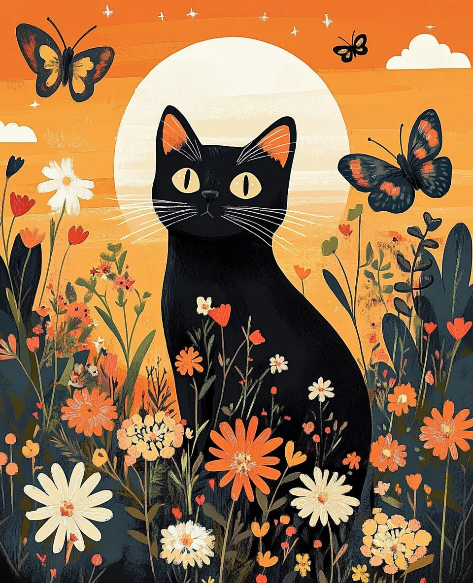 Pintura por números gato en flores