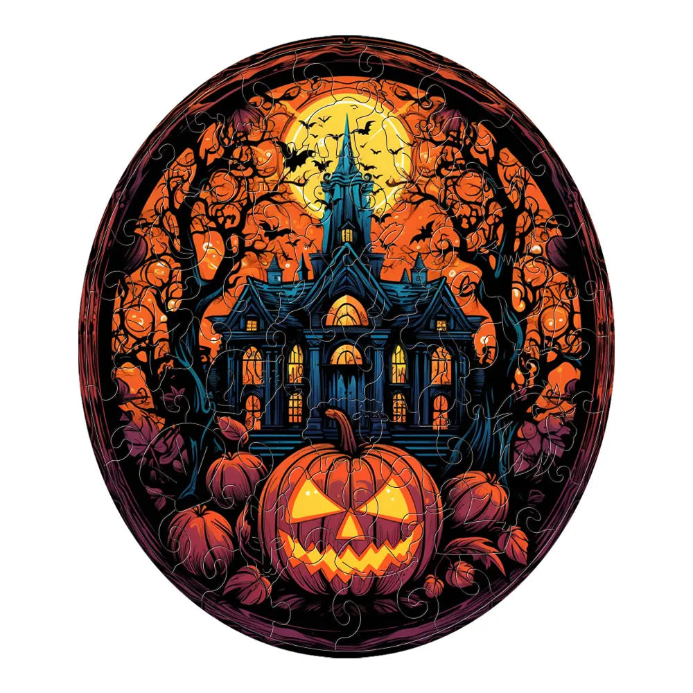 Puzzle en bois maison hantée d'Halloween