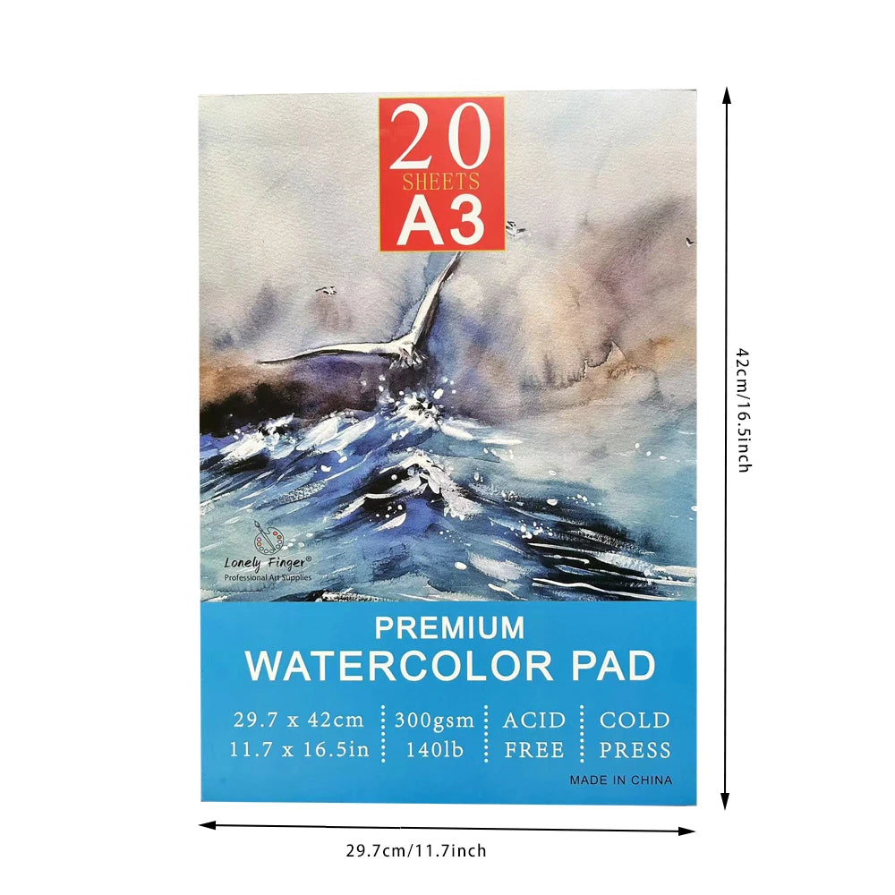 A3/A4/A5 140lb/300gsm 20 Sheets Cold Pressed Watercolour Paper Pad