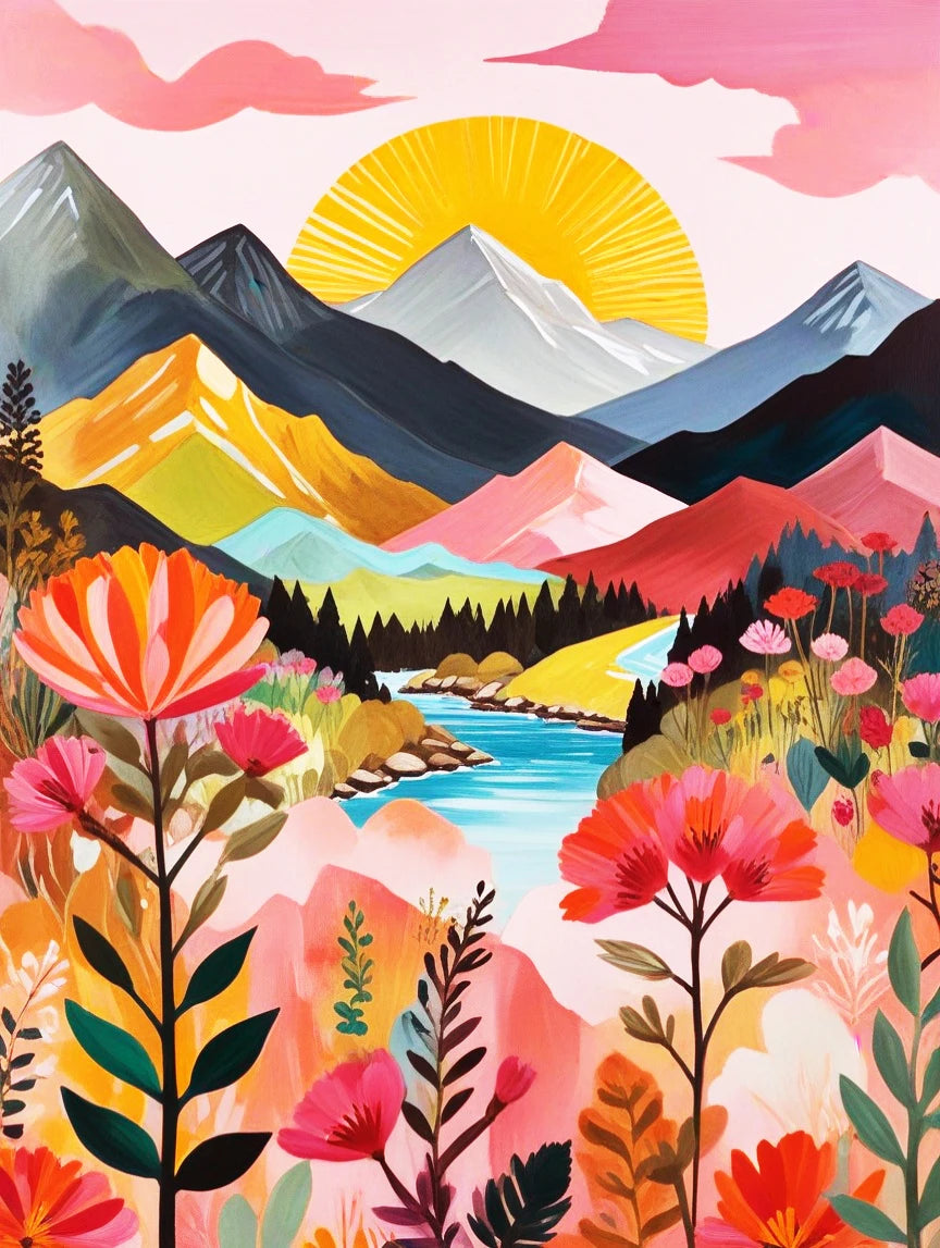 Peintures par numéros Paysages roses Montagnes