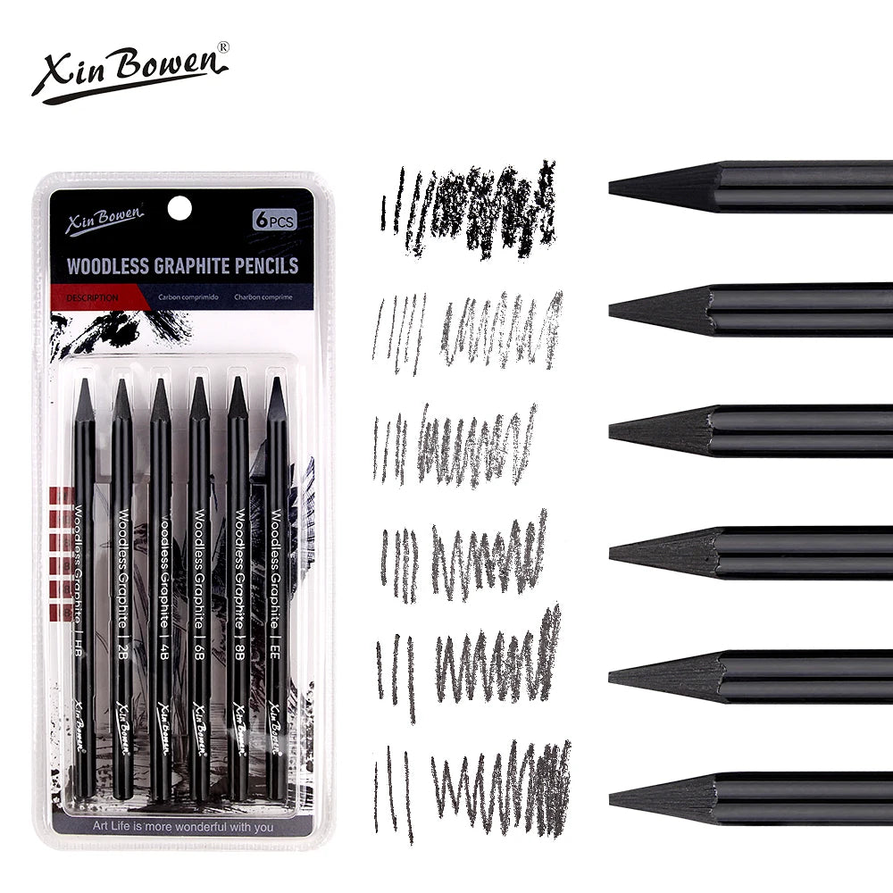 Set of 6 black graphite pencils for sketching drawing