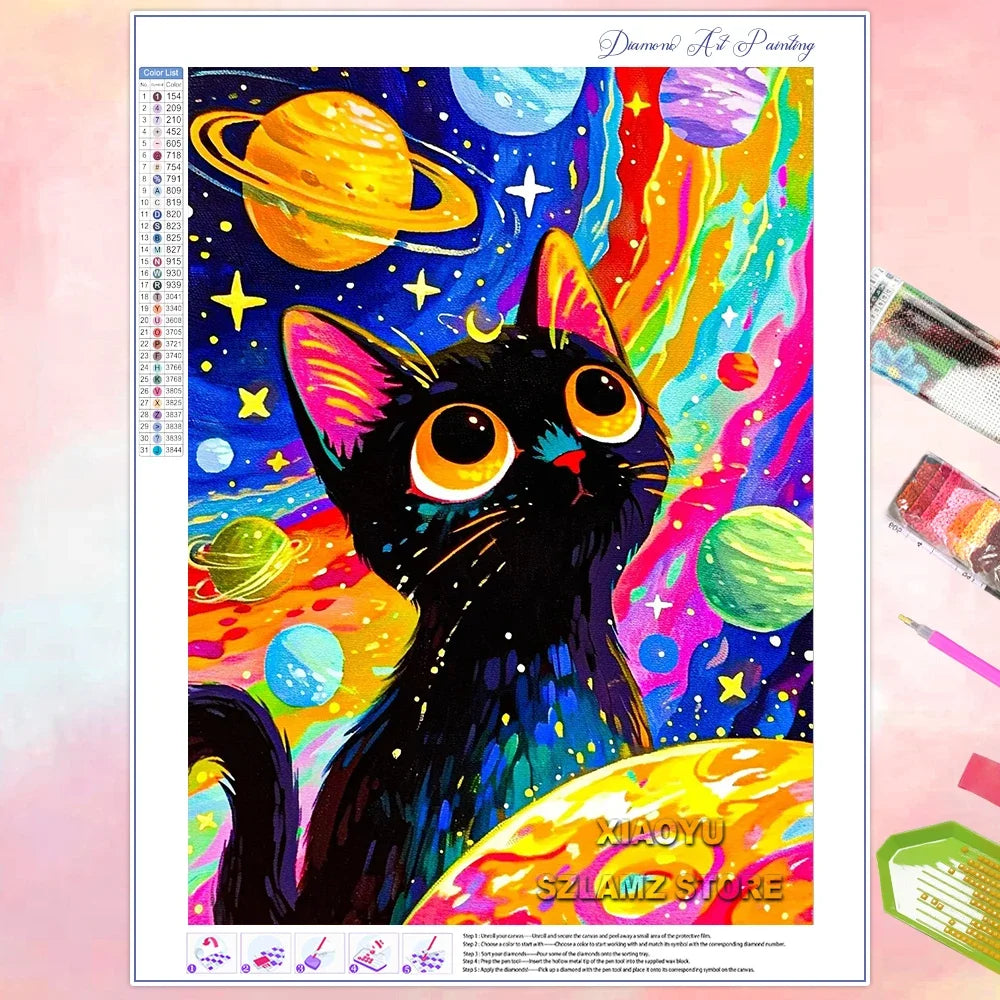 Diamond Paintings for Adult Beginner Anime Cat in Space