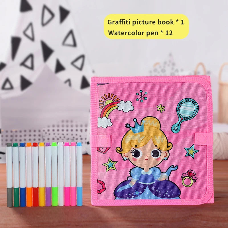 Reusable Folding Drawing Book for Kids with 12 Colored Pens