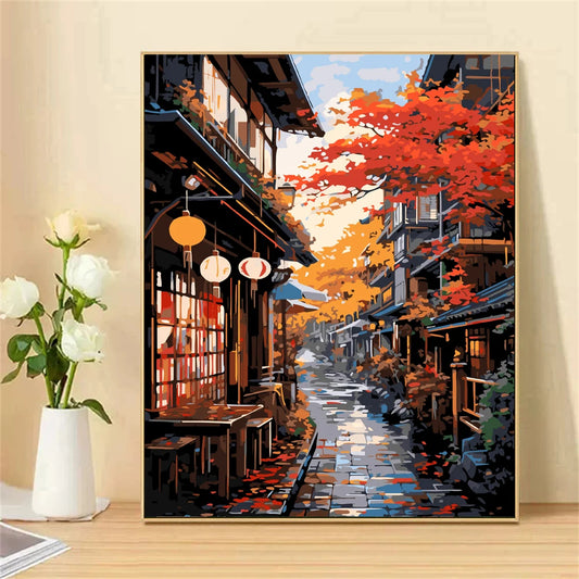 Kit de peinture par numéros pour adulte rue d'automne