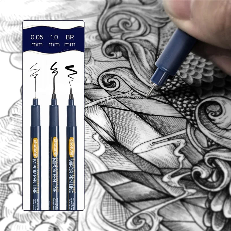 Ensemble de 12 marqueurs fins noirs pour croquis dessin stylo micron art du manga bande dessinée