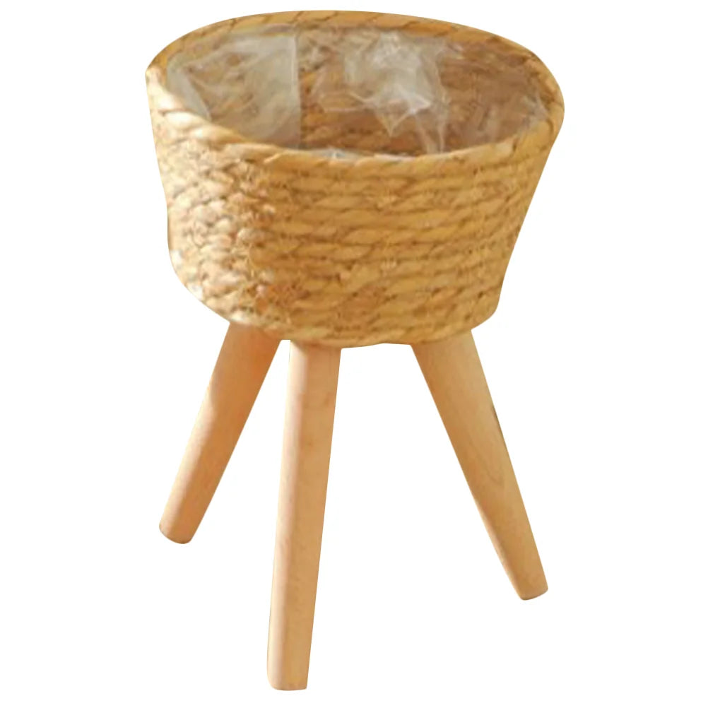 Cache-Pot de plante d'intérieur en bois tissé sur pieds