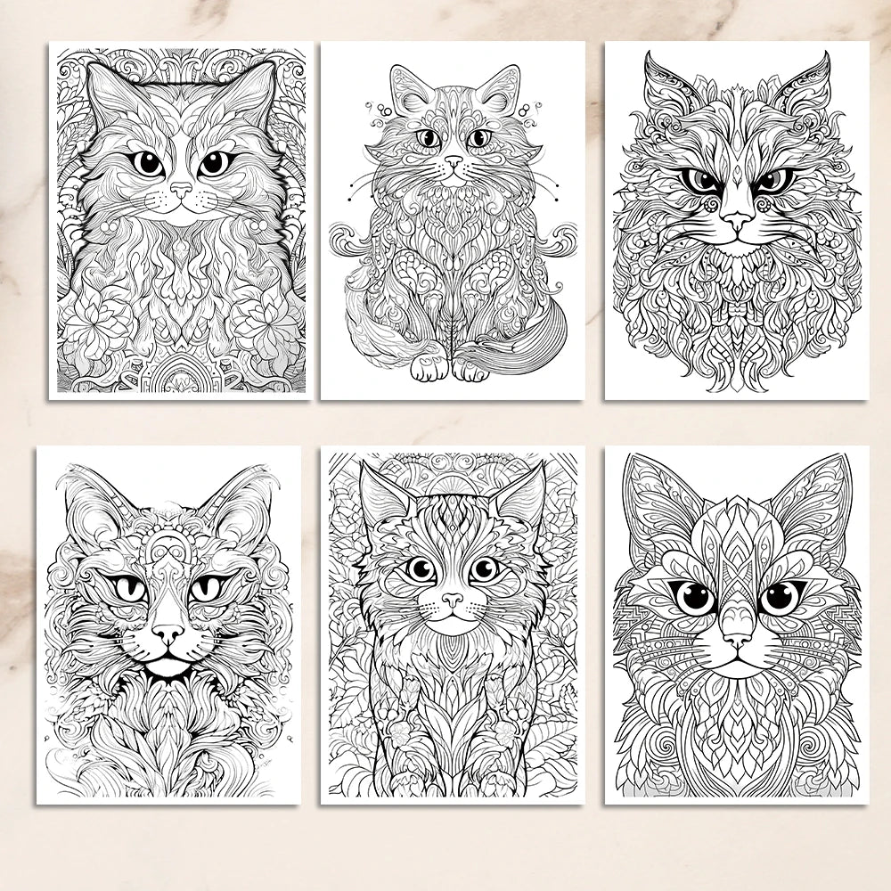 A4 100gsm Elegant Cats Colouring Book for Teens and Adults