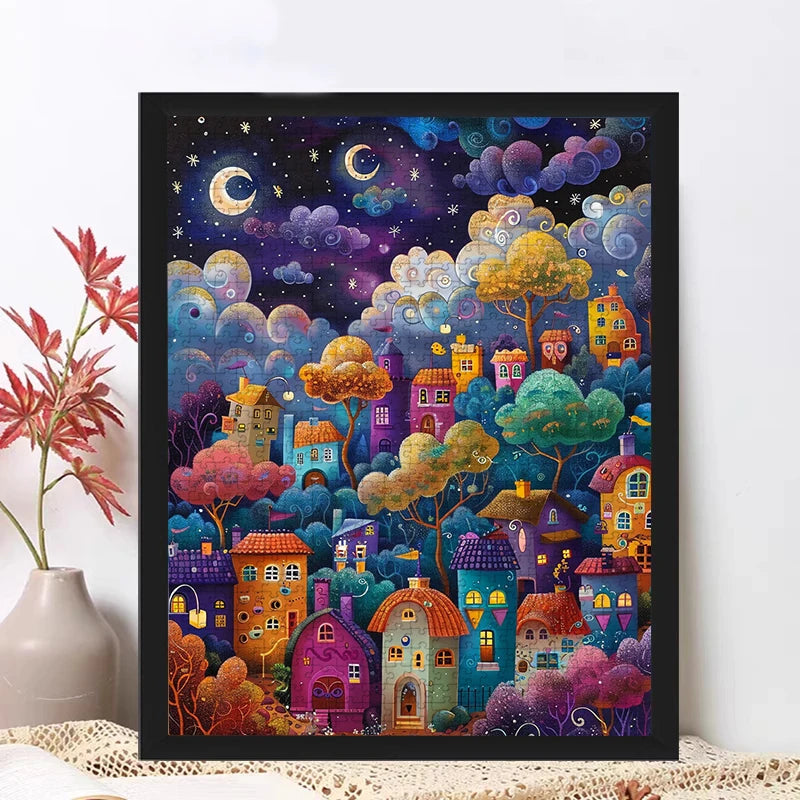 Puzzle 1000pcs pour adulte Maisons sous un ciel étoilé