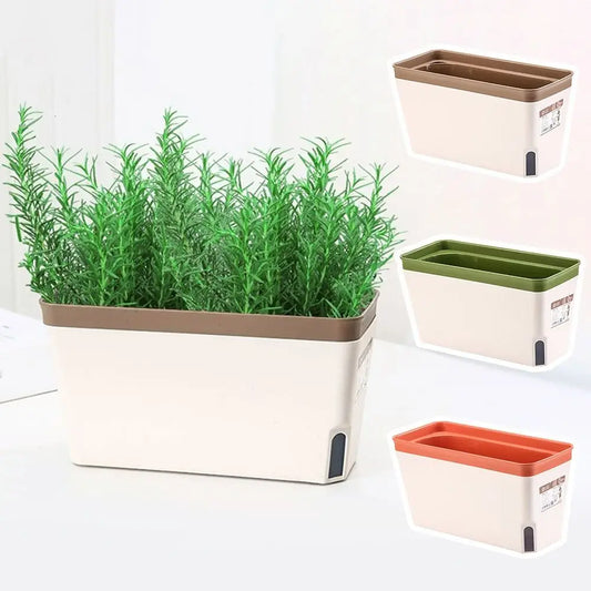 Pot de fleur rectangulaire à double couche, jardinière intérieure, auto-arrosante, jardinière hydroponique, moderne