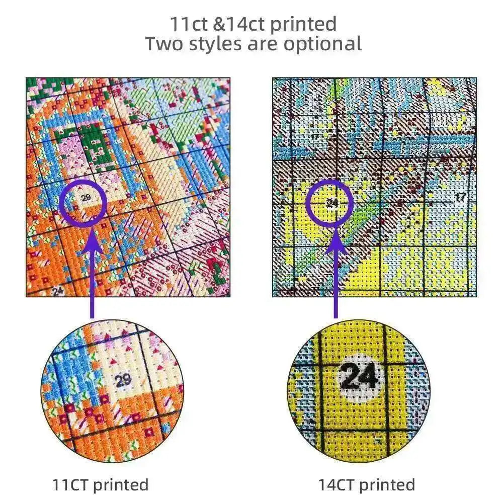 Kit de broderie point de croix Toile imprimée 11Ct 14CT Chat avec écharpe