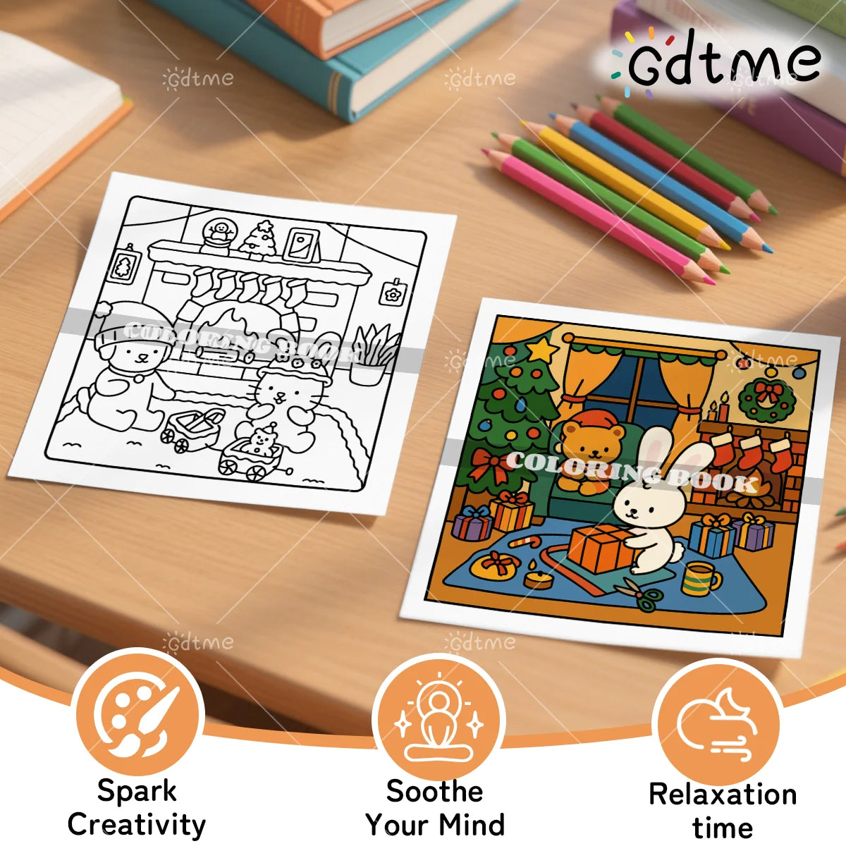 Cozy Christmas coloring book, thick paper for adults and teens, anti-stress, creative and cute drawing book