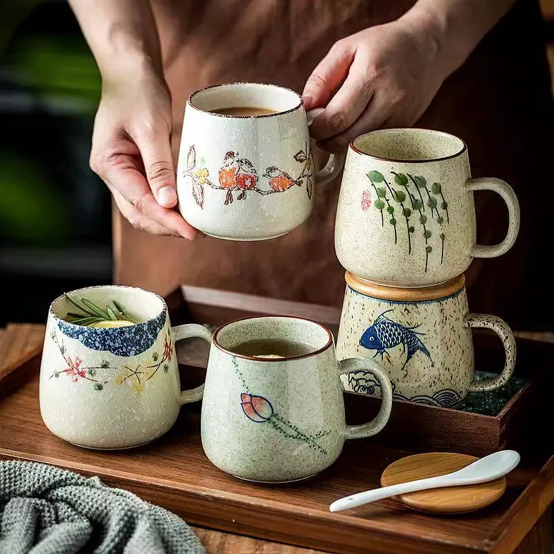 Tasse de style japonais rétro de 380ml avec ou sans couvercle et cuillère