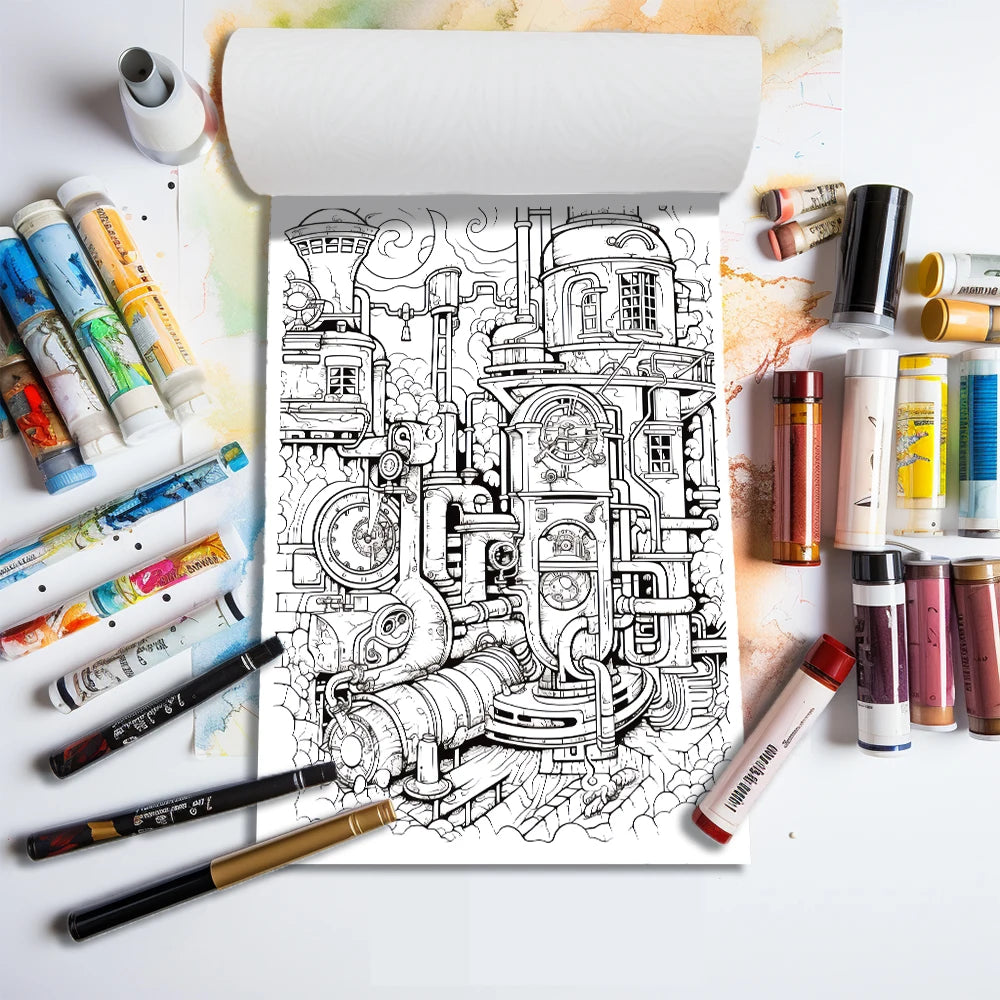 A4 100gsm Steampunk Colouring Book for Teens and Adults