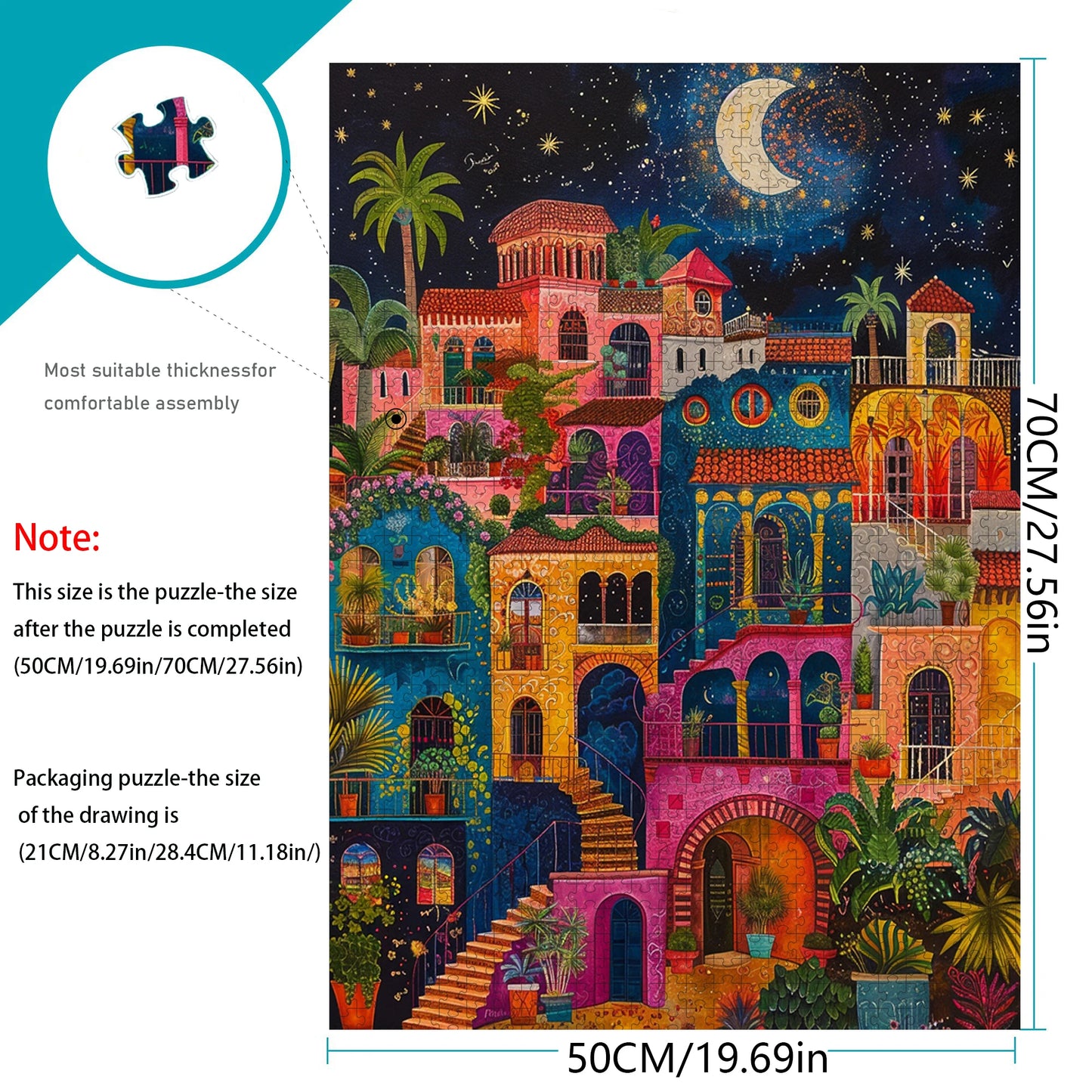 Puzzle 1000 Pieces pour adulte Ville colorée dans la nuit