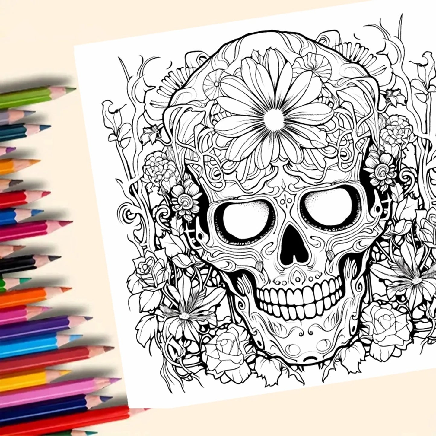 Livre de coloriage Skeleton Beauty, modèles uniques de crâne