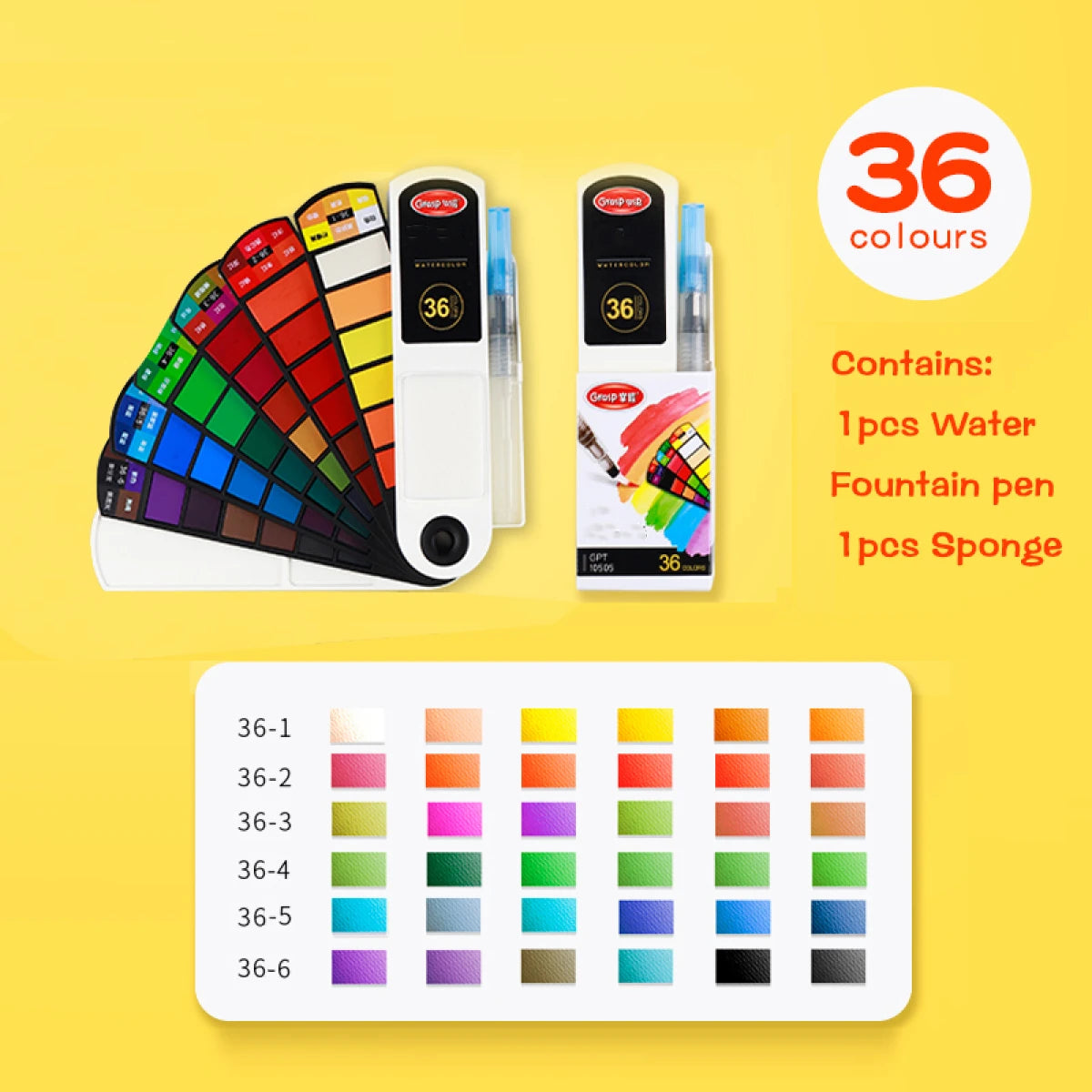 Solid Watercolor 18/24/36/42 Colors Retractable Case with 1 or 6 Reservoir Brushes