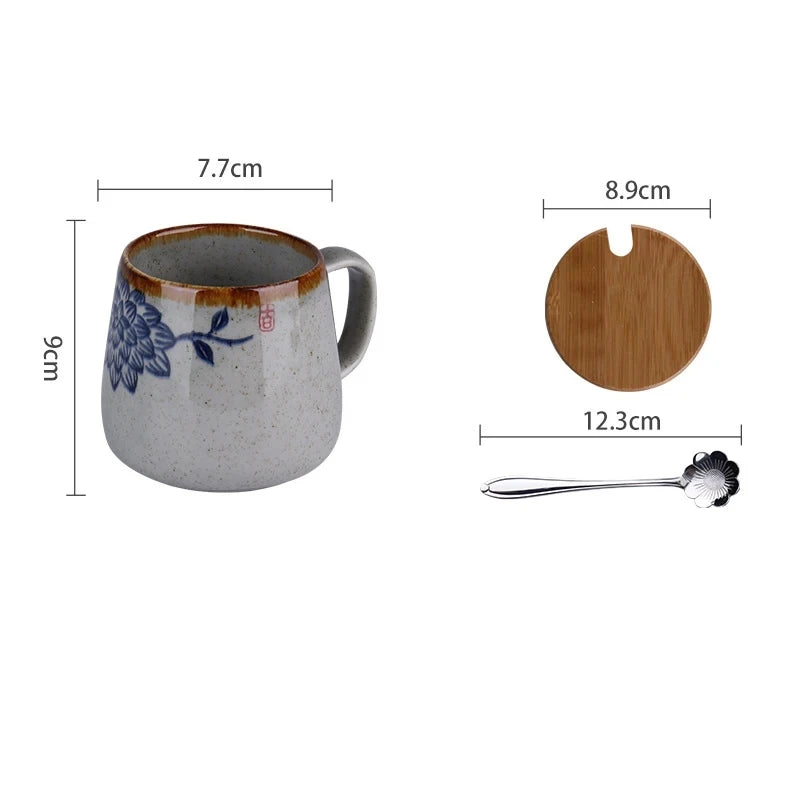 Tasse de style japonais rétro de 380ml avec ou sans couvercle et cuillère