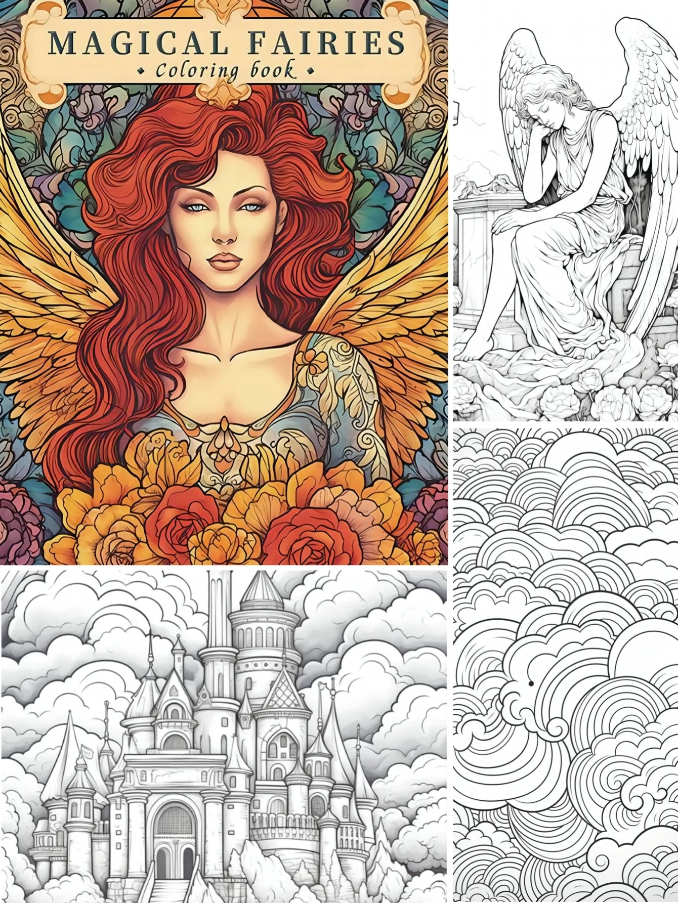 22-page anti-stress coloring book Angelic landscapes