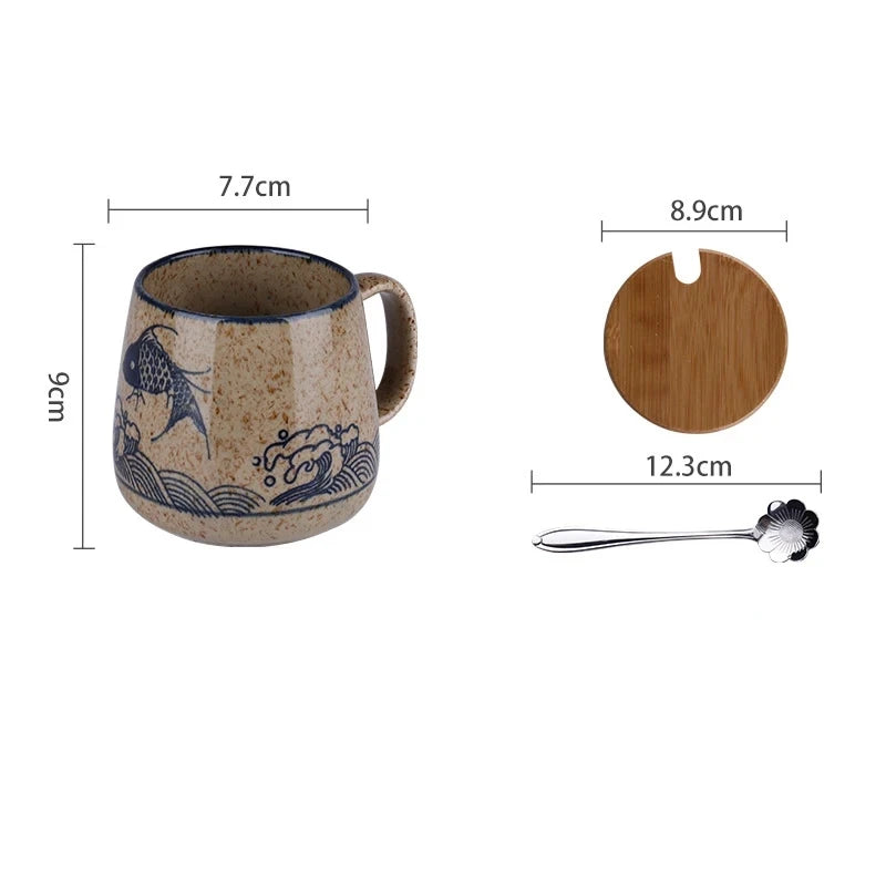 Tasse de style japonais rétro de 380ml avec ou sans couvercle et cuillère