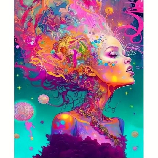 Pintura de diamante mujer cabello coloreado