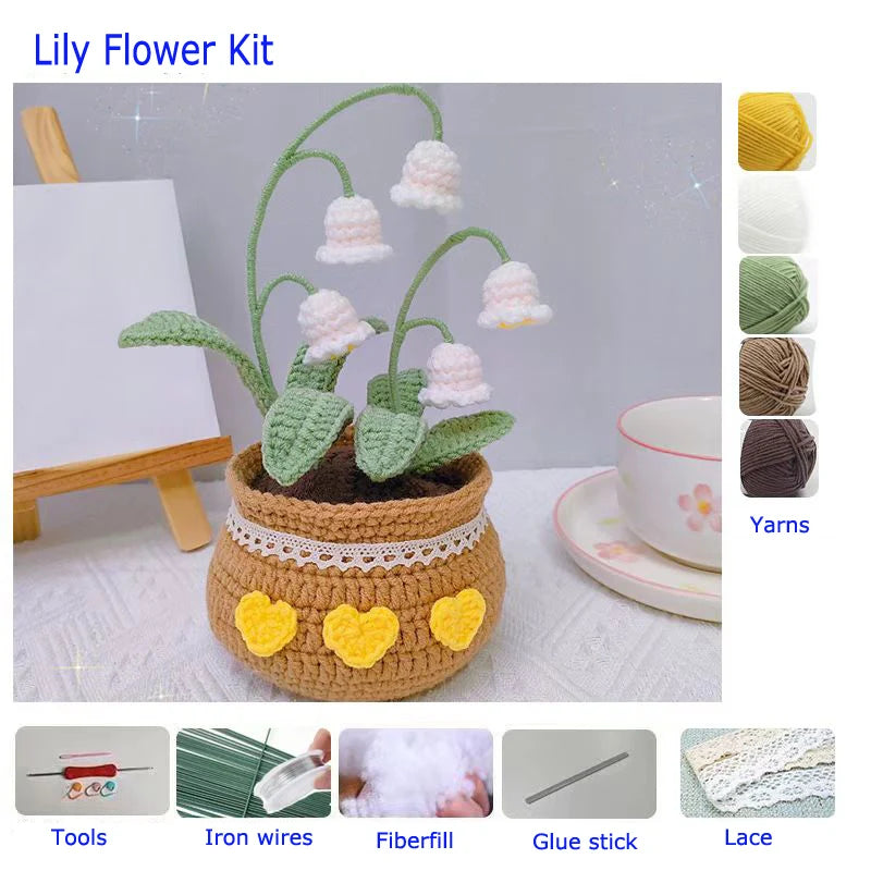 DIY Crochet Kit for Beginners Flowers: Tulip Daisy Sunflower Rose