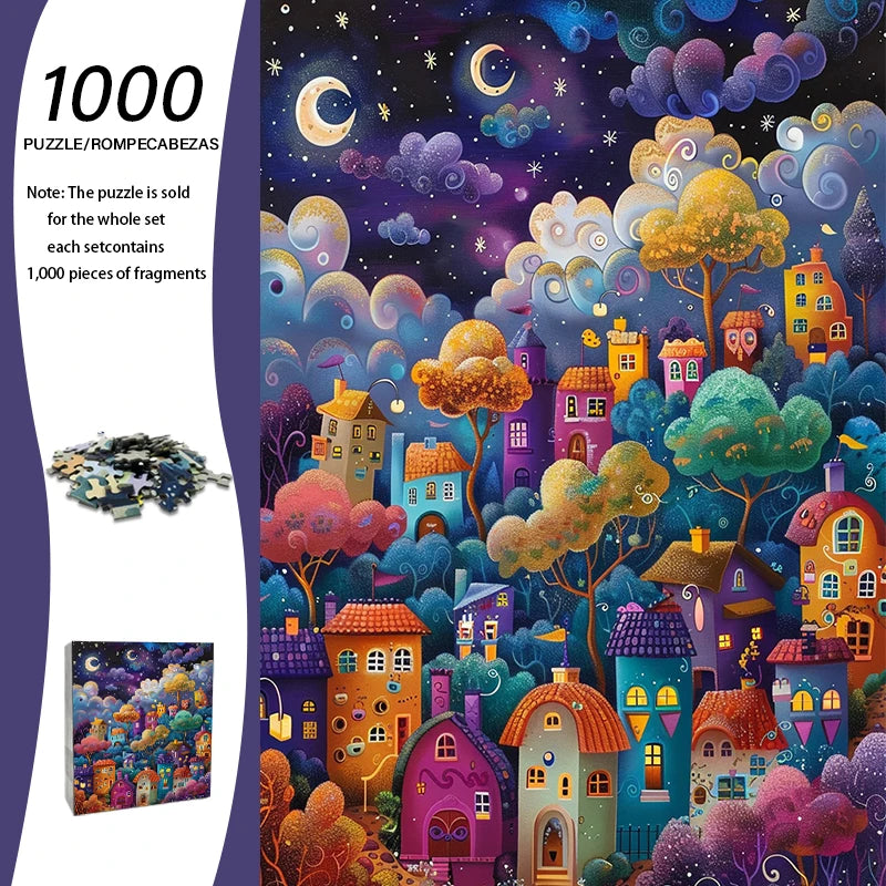 Puzzle 1000pcs pour adulte Maisons sous un ciel étoilé