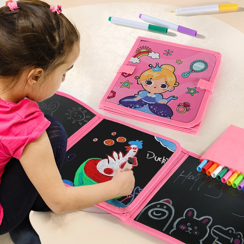 Reusable Folding Drawing Book for Kids with 12 Colored Pens