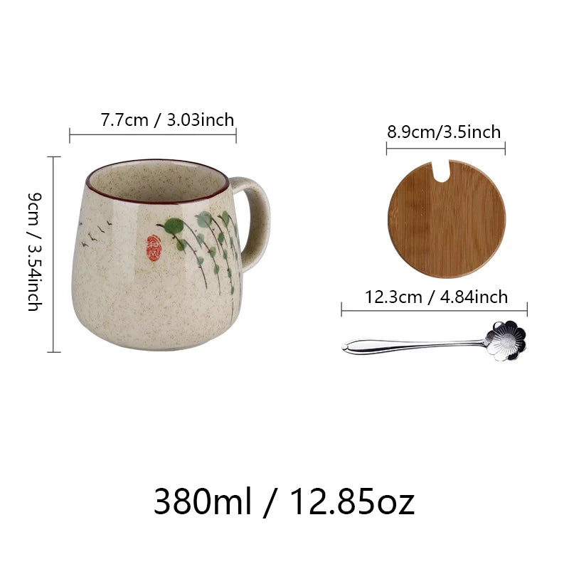 Tasse de style japonais rétro de 380ml avec ou sans couvercle et cuillère