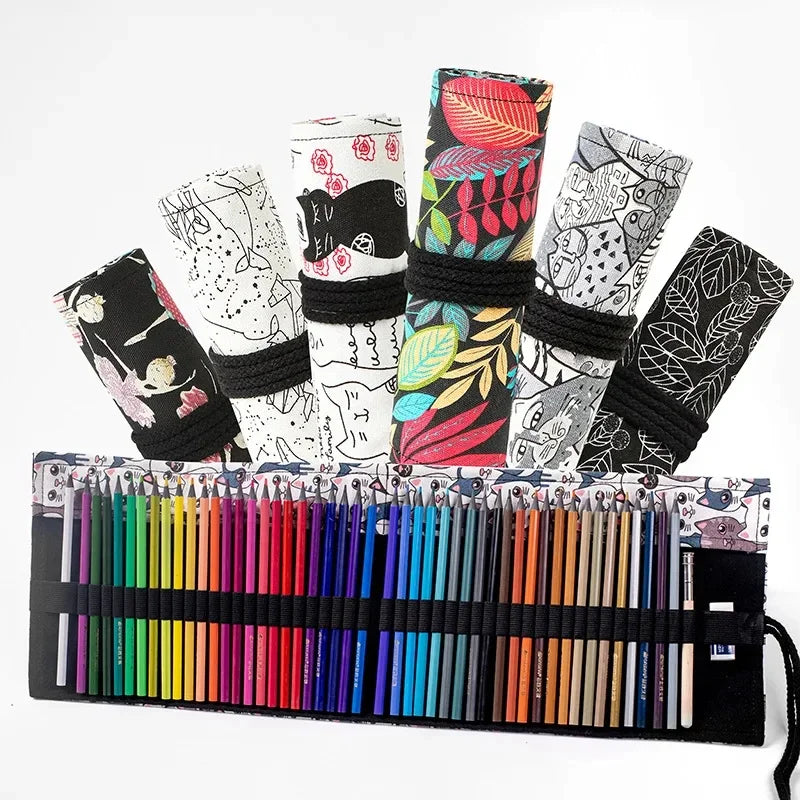 Trousse enroulable en tissu pour crayons, stylos pinceaux Plusieurs motifs disponibles