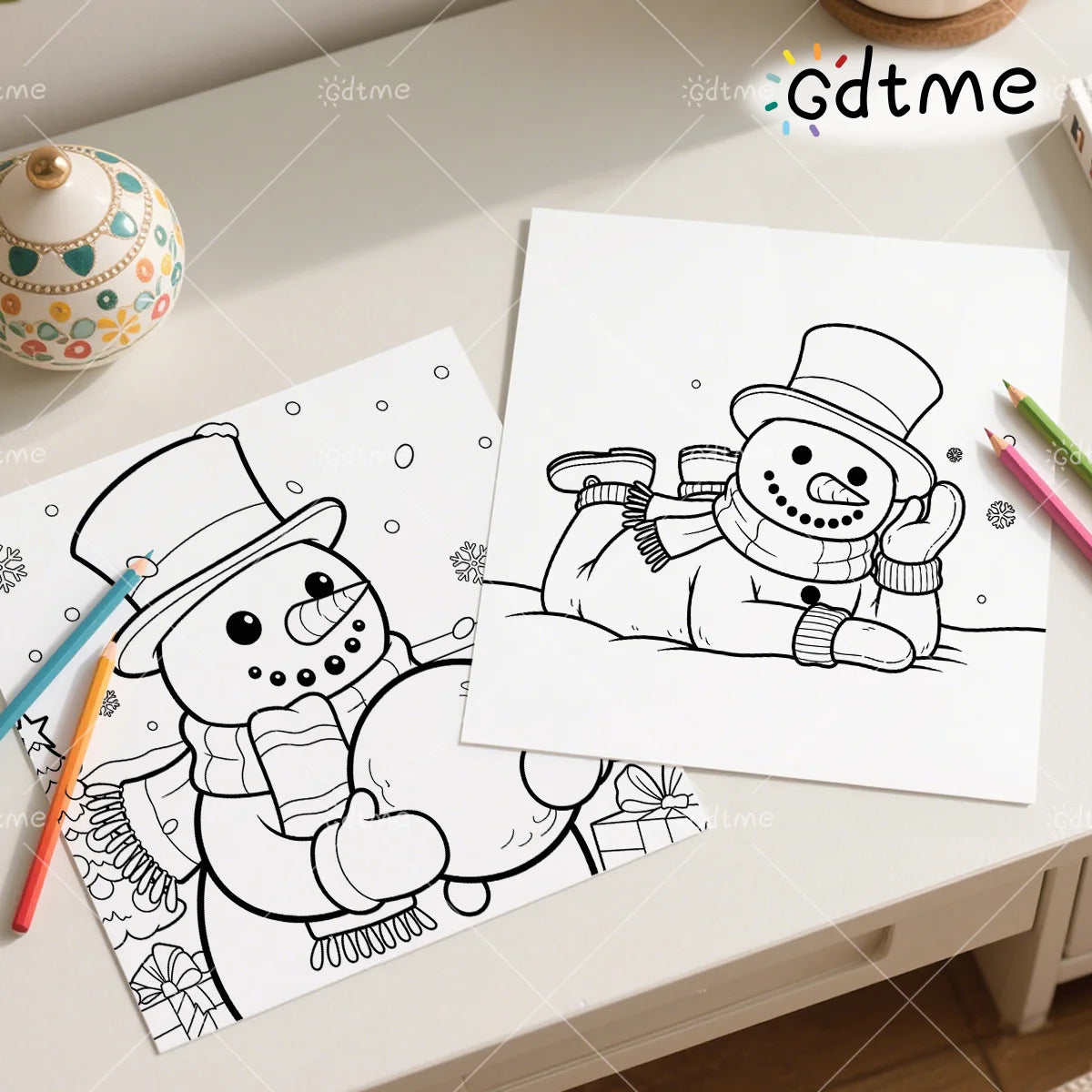 Libro para colorear navideño para adultos y adolescentes, dibujos animados navideños, Papá Noel, muñeco de nieve.