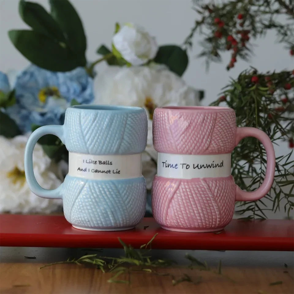 Colorful wool ball shaped mug