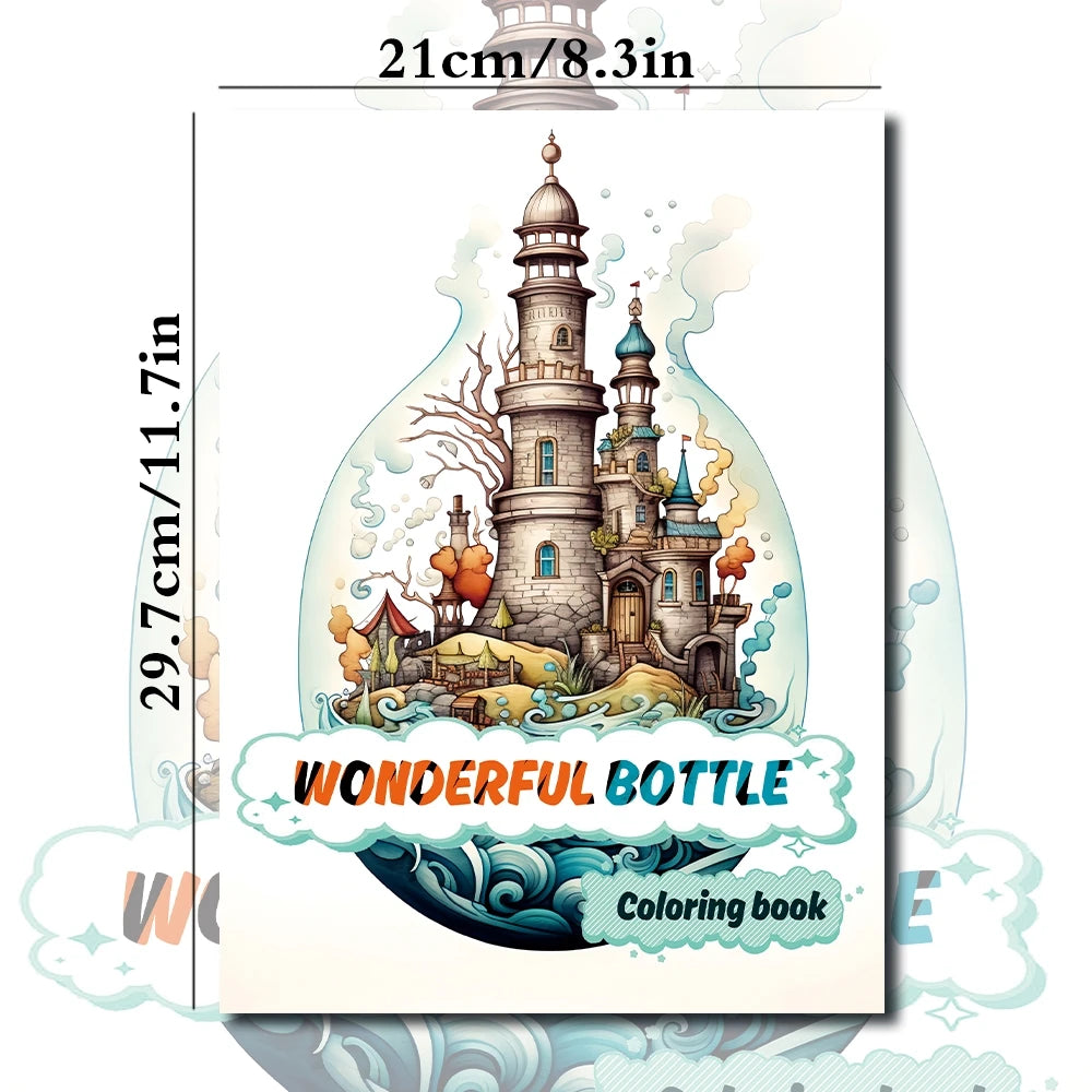 Wonderful Bottles Adult Coloring Book 25 Different Designs 100gsm