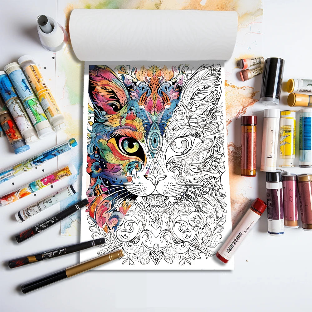 A4 100gsm Elegant Cats Colouring Book for Teens and Adults