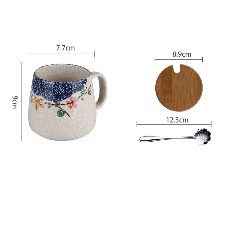 Tasse de style japonais rétro de 380ml avec ou sans couvercle et cuillère