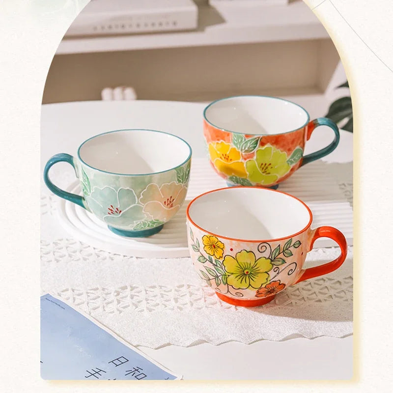 Tasse florale en forme de bol en céramique 500ml petit déjeuner