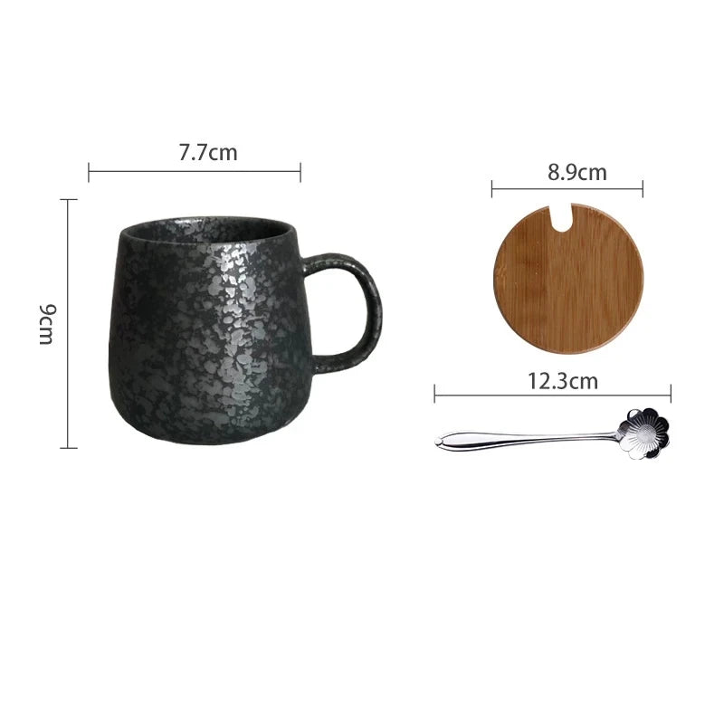 Tasse de style japonais rétro de 380ml avec ou sans couvercle et cuillère