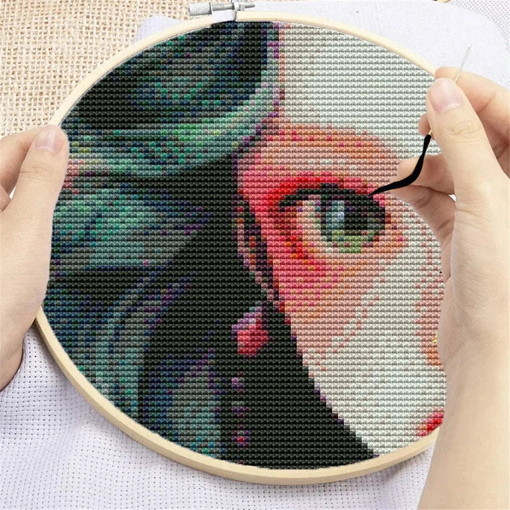 Kits de punto de cruz bordado impresiones anime chica con reloj