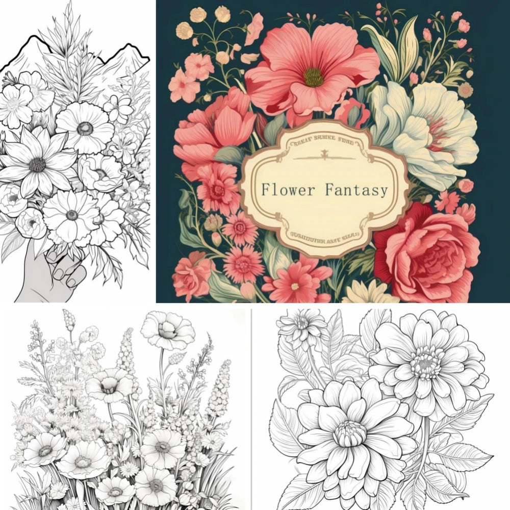 Livre de coloriage Fleur Fantaisie 22 Pages anti-stress