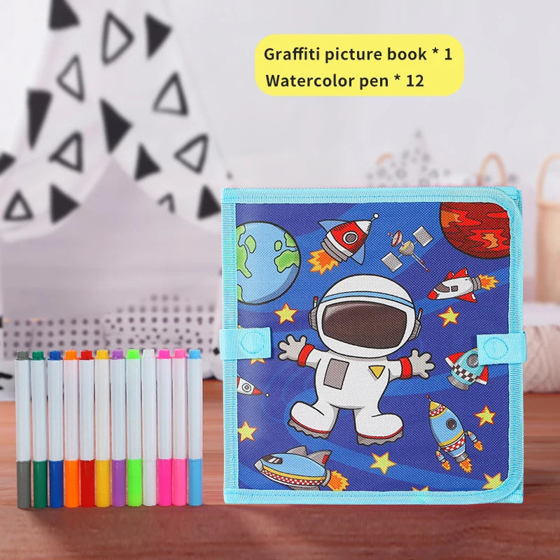 Reusable Folding Drawing Book for Kids with 12 Colored Pens