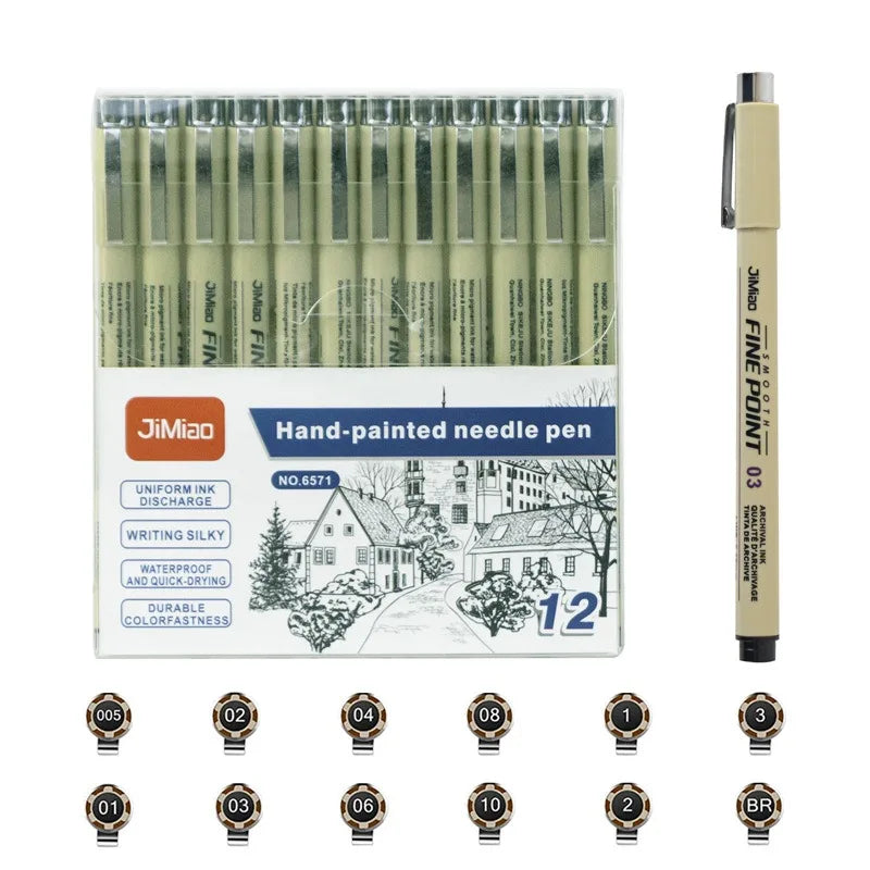 Ensemble de 6 / 9 ou 12pcs de stylos à croquis Stylos micron Art du Manga