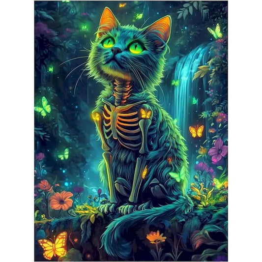 Bricolage 5D peinture à diamants Chat dans la forêt Halloween