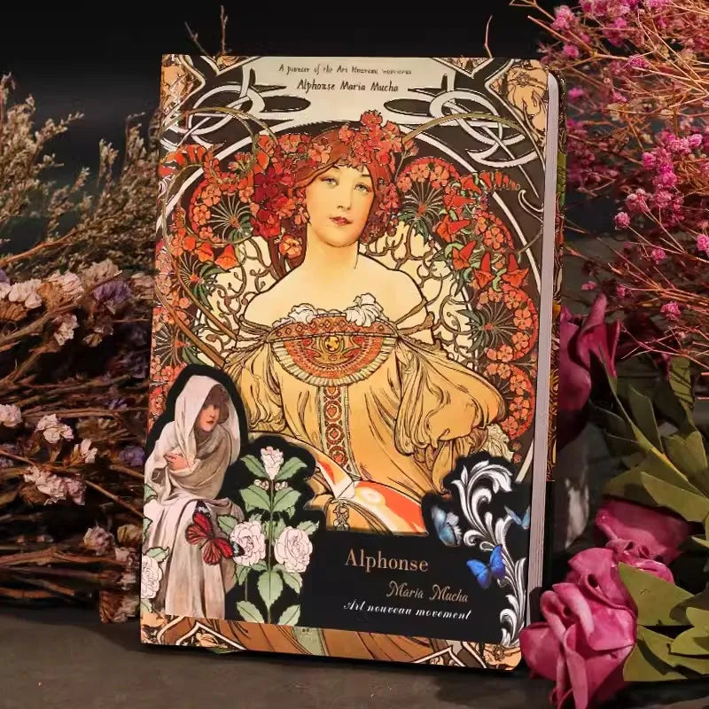 Retro notebook of Mucha's works