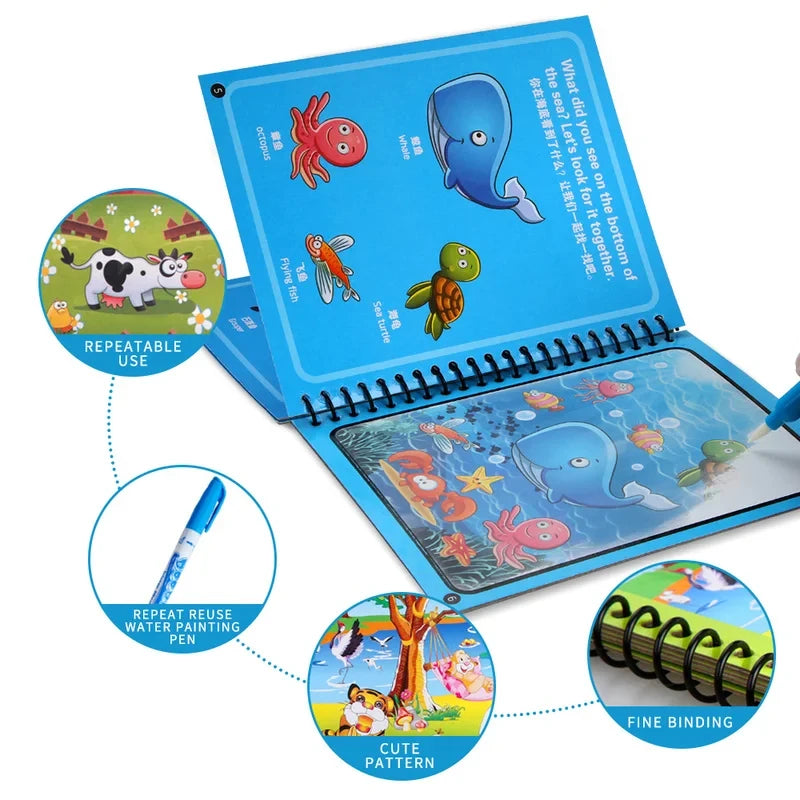 Magic Book for Children Water Drawing Montessori Reusable