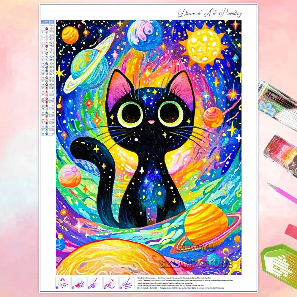 Diamond Paintings for Adult Beginner Anime Cat in Space