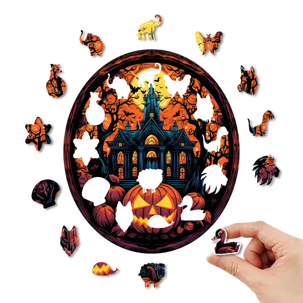 Puzzle en bois maison hantée d'Halloween